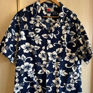Hawaiian Shirt by ALI'I Fashions Hawaii  XL Blue White‎ Floral Aloha Cotton